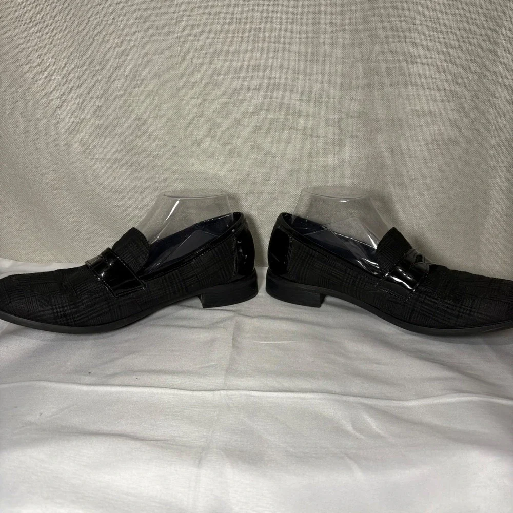 Clarks Trish Rose Black Plaid Plaid Patent Trim Comfort Penny Loafers Women's 10